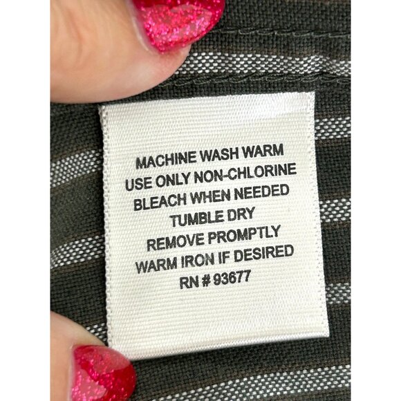 St. John’s Bay Men’s Button Down Shirt M Olive Green & Grey Stripes Long Sleeve - Picture 6 of 10